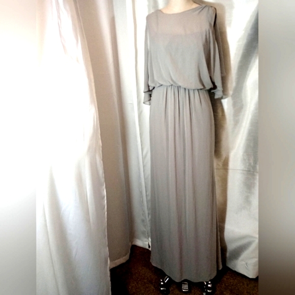 David's Bridal Dresses & Skirts - David's Bridal Evening Gown, Flutter Sleeves Zipper, Gray, open back, Long, 6